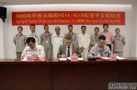 廈船重工兩艘5800噸甲板運輸船簽字交船
