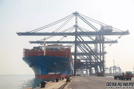 首艘21000TEU級船“中遠海運星云”輪靠泊大連港集裝箱碼頭