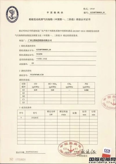 玉柴成國內通過船機第二階段認證機型最多企業