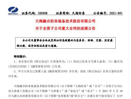 天海防務：變更大津重工137米打樁船合同買方