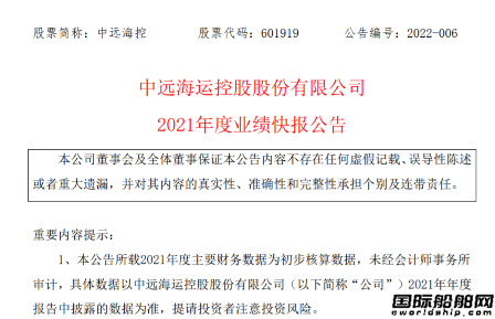 凈利潤近1280億！中遠海控發布2021年度業績