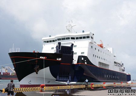 內海造船為臺航建造高速客滾船“澎湖”輪抵達高雄港