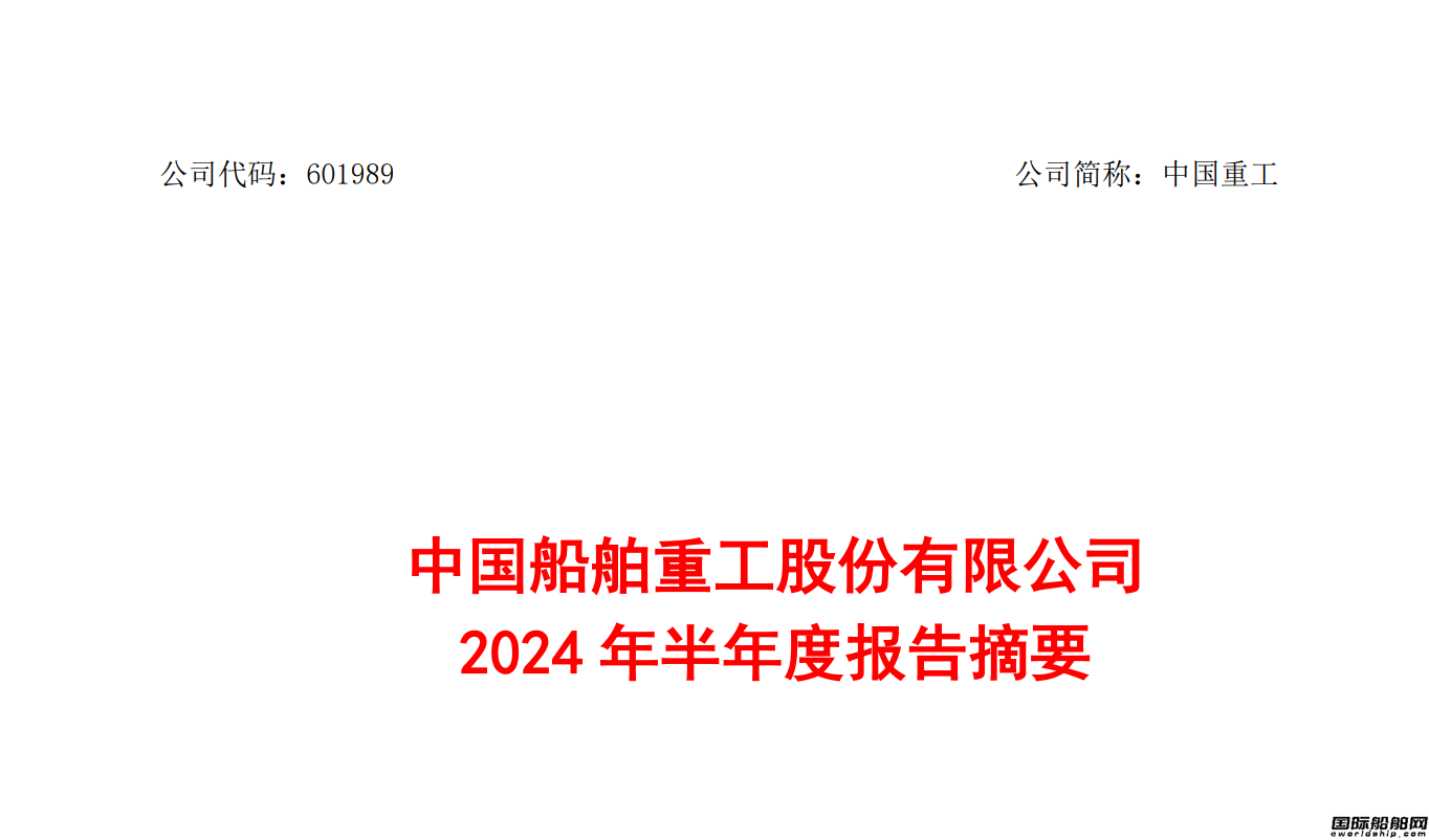 中國重工:上半年凈利潤5.32億元同比增長177.13%