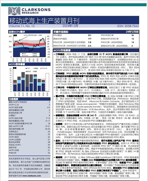 克拉克森研究報告發(fā)布:移動式海上生產(chǎn)裝置