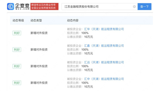 “匯”系登場!江蘇金租成立四家航運租賃子公司